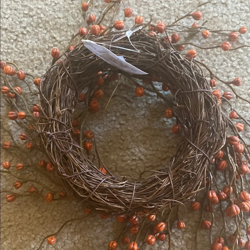 Faux Floral Orange and Brown Accent Wreath